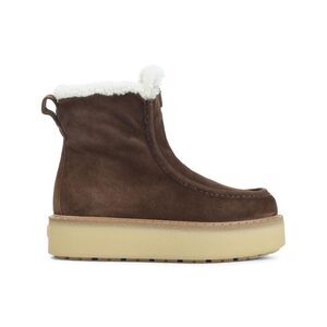 PRADA Women's Suede Shearling Lined Platform Ankle Boots Women BROWN